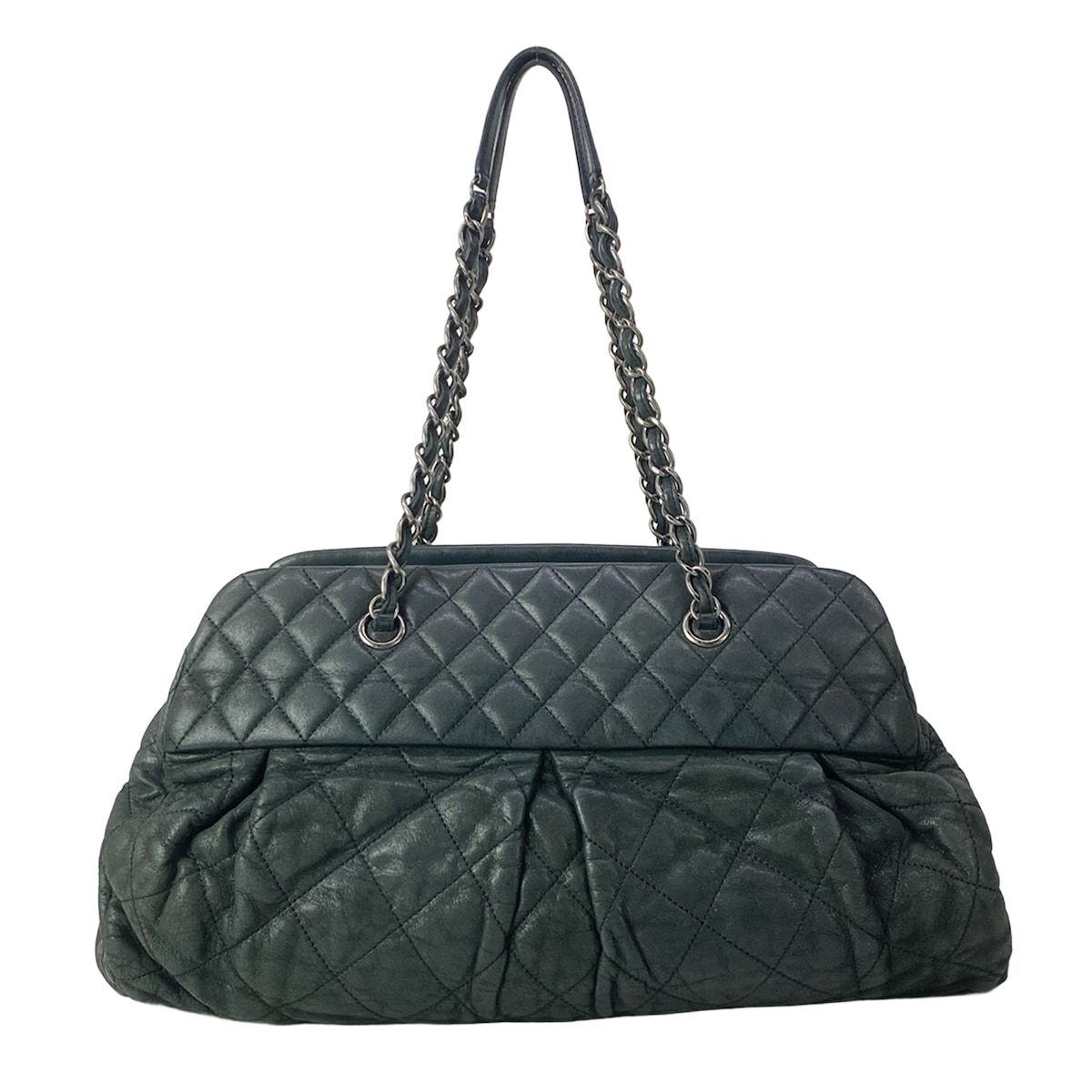 Chanel Shoulder Bag Quilted Dark Gray Vintage Silver Chain Leather — view 3