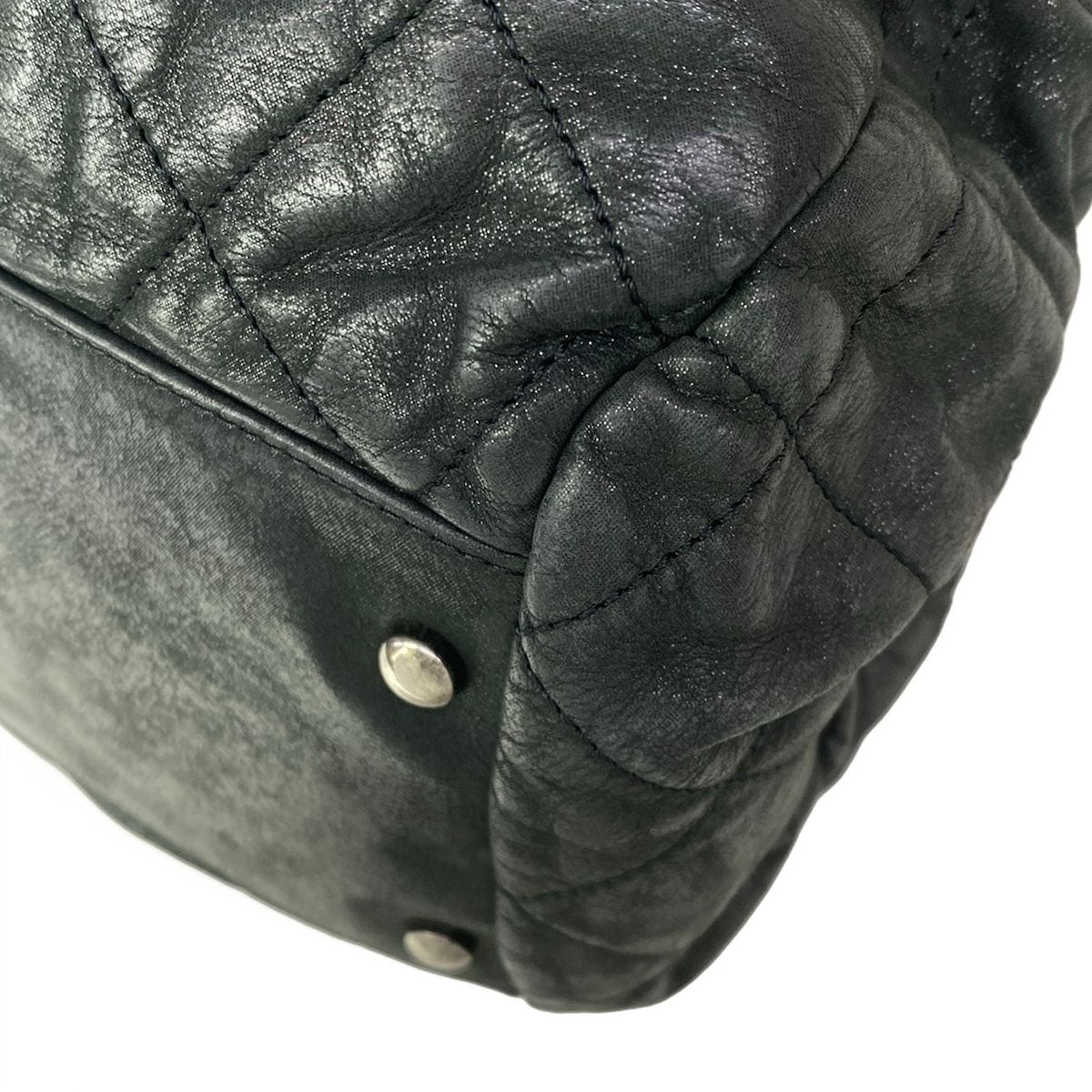 Chanel Shoulder Bag Quilted Dark Gray Vintage Silver Chain Leather — view 7