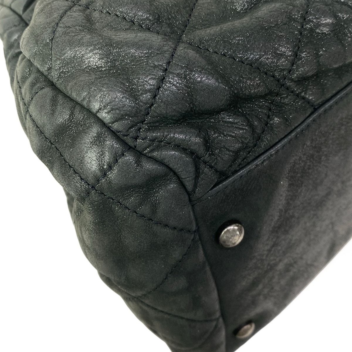 Chanel Shoulder Bag Quilted Dark Gray Vintage Silver Chain Leather — view 6
