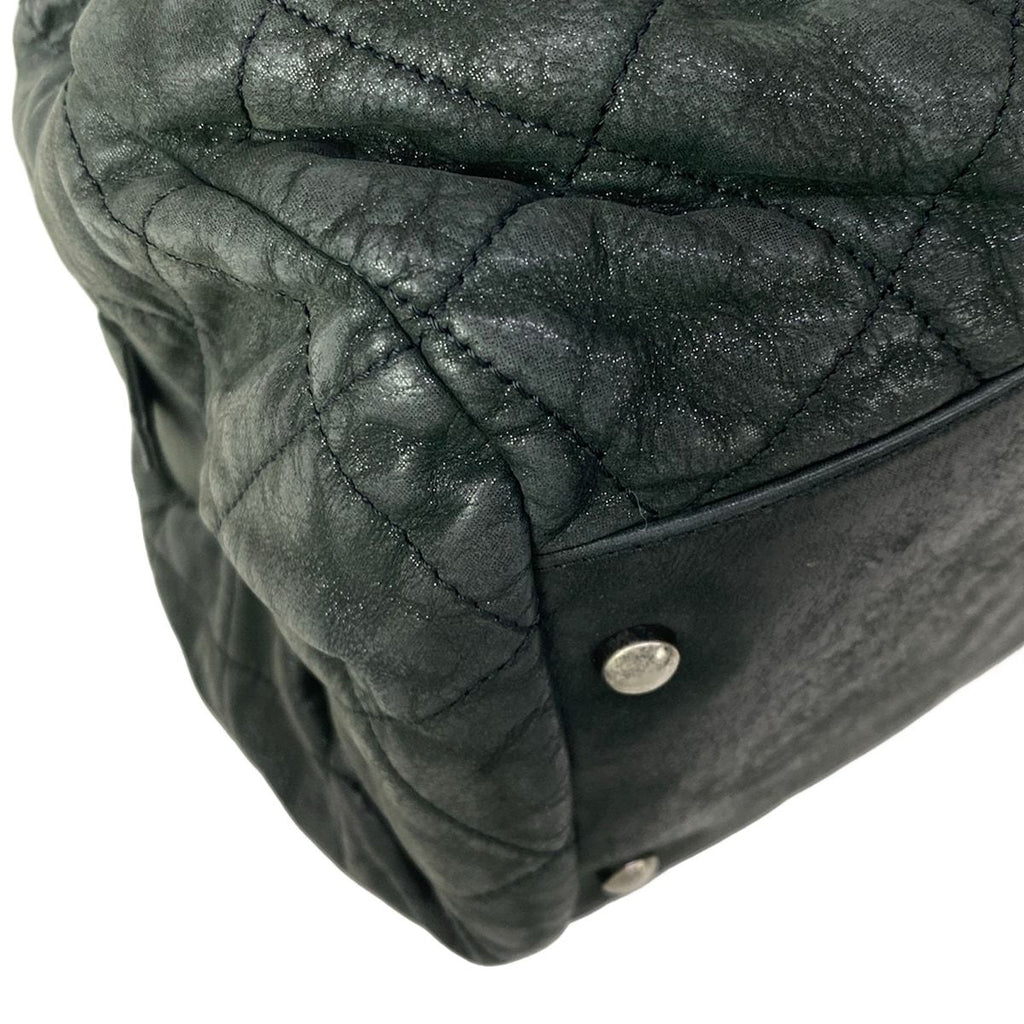 Chanel Shoulder Bag Quilted Dark Gray Vintage Silver Chain Leather — view 8