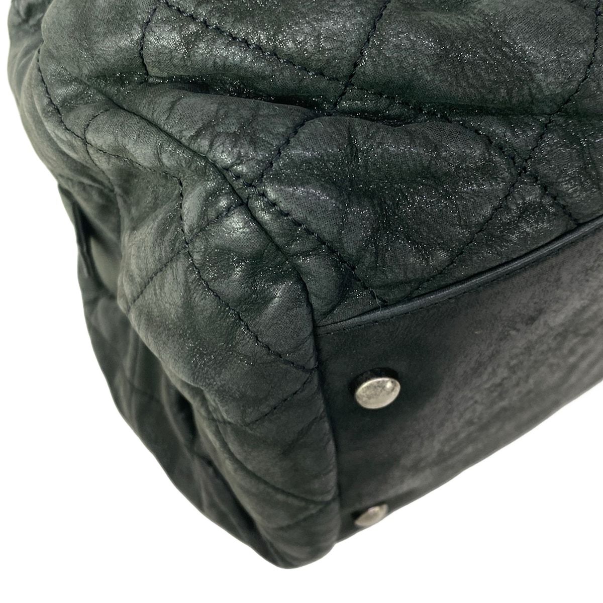 Chanel Shoulder Bag Quilted Dark Gray Vintage Silver Chain Leather — view 8