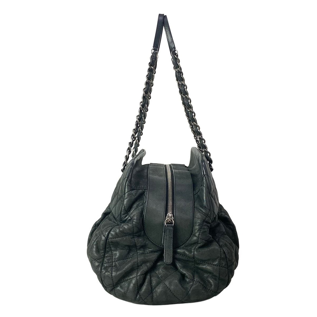 Chanel Shoulder Bag Quilted Dark Gray Vintage Silver Chain Leather — view 2