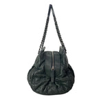 Chanel Shoulder Bag Quilted Dark Gray Vintage Silver Chain Leather — view 2