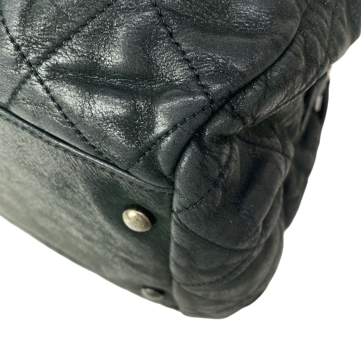 Chanel Shoulder Bag Quilted Dark Gray Vintage Silver Chain Leather — view 9