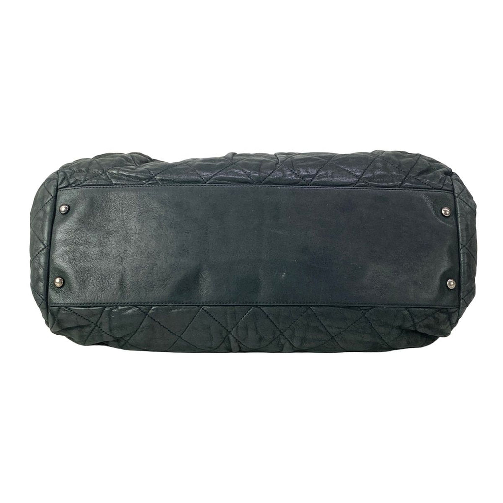 Chanel Shoulder Bag Quilted Dark Gray Vintage Silver Chain Leather — view 5
