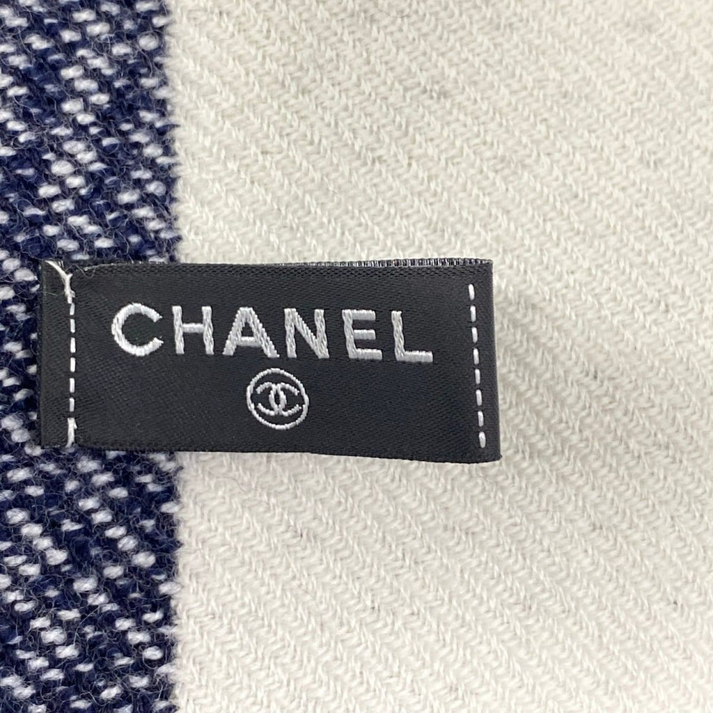 Chanel Scarf Navy White CC Logo Wool — view 2