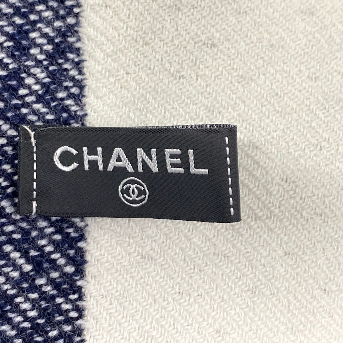 Chanel Scarf Navy White CC Logo Wool — view 2