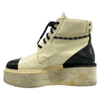 Chanel Short Boots 38.5 C Ivory Black Silver Chain CC Logo Leather — view 3