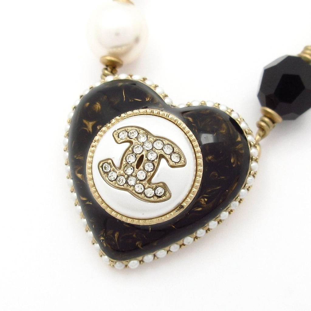 Chanel Necklace Gold Black White CC Logo