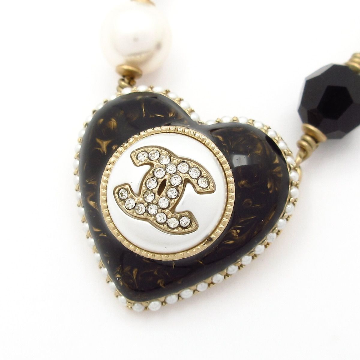 Chanel Necklace Gold Black White CC Logo