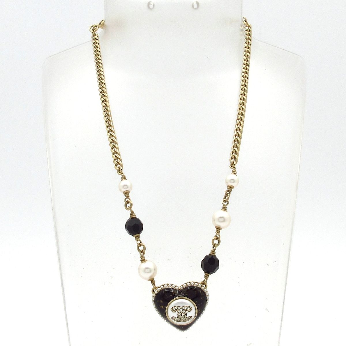 Chanel Necklace Gold Black White CC Logo — view 2