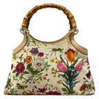 Gucci Handbag Flora Bamboo White Multi Leather