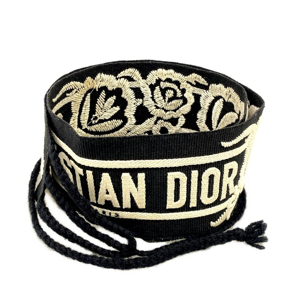 Dior Belt Black Ivory Embroidery Mexican Flower Cotton
