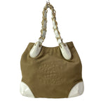 Chanel Shoulder Bag Khaki Ivory Jumbo CC Logo Chain Leather