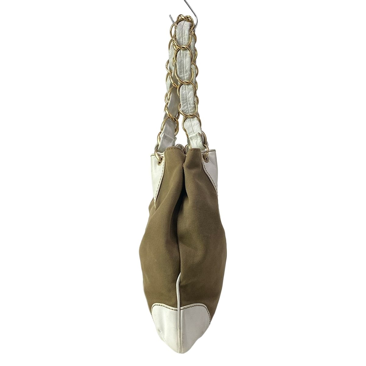 Chanel Shoulder Bag Khaki Ivory Jumbo CC Logo Chain Leather — view 4