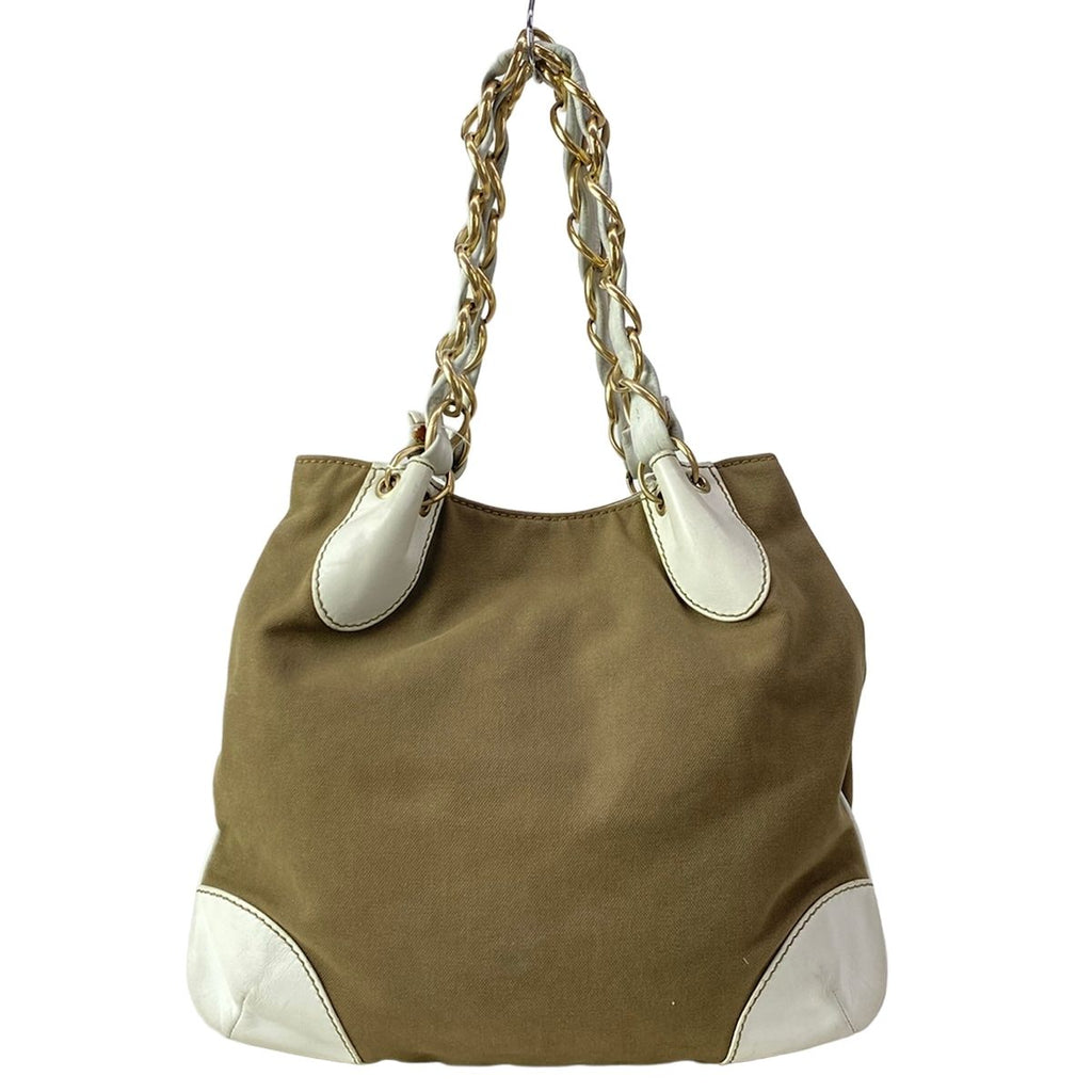 Chanel Shoulder Bag Khaki Ivory Jumbo CC Logo Chain Leather — view 3