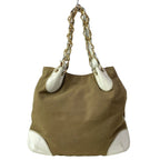 Chanel Shoulder Bag Khaki Ivory Jumbo CC Logo Chain Leather — view 3