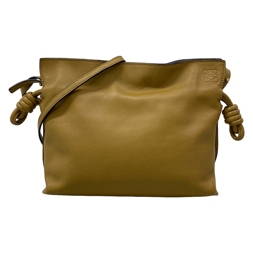 Loewe Shoulder Bag Flamenco Clutch Mini Brown Removable Strap Drawstring Leather