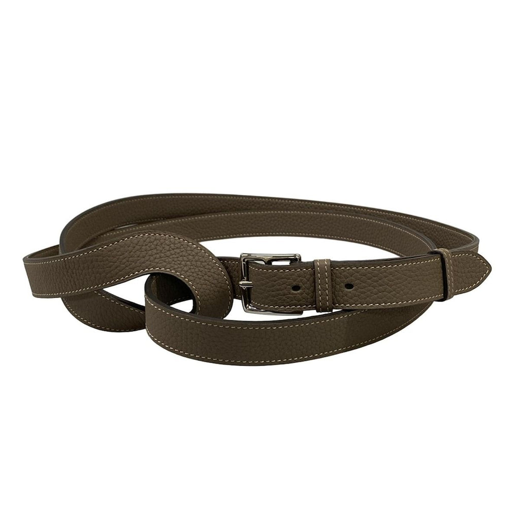 Hermes Belt 90 Etriviere Double Tour Etoupe Silver