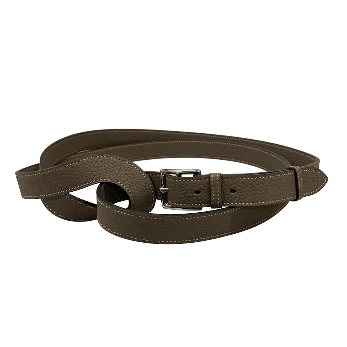 Hermes Belt 90 Etriviere Double Tour Etoupe Silver