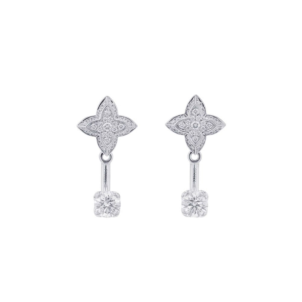 Louis Vuitton Earrings LV Diamond Double Round Total 18k White Gold