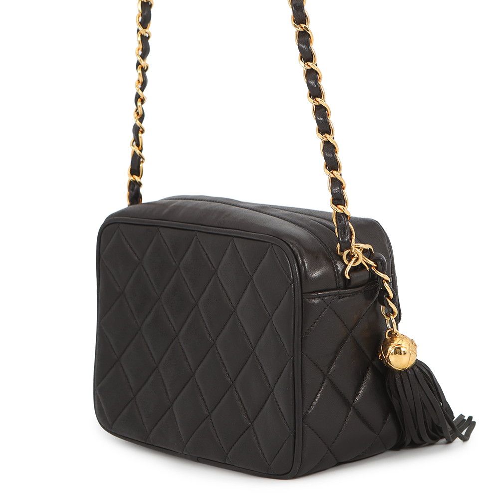 Chanel Shoulder Bag Quilted CC Logo Fringe Tassel Lambskin Black — view 2