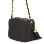 Chanel Shoulder Bag Quilted CC Logo Fringe Tassel Lambskin Black — view 2
