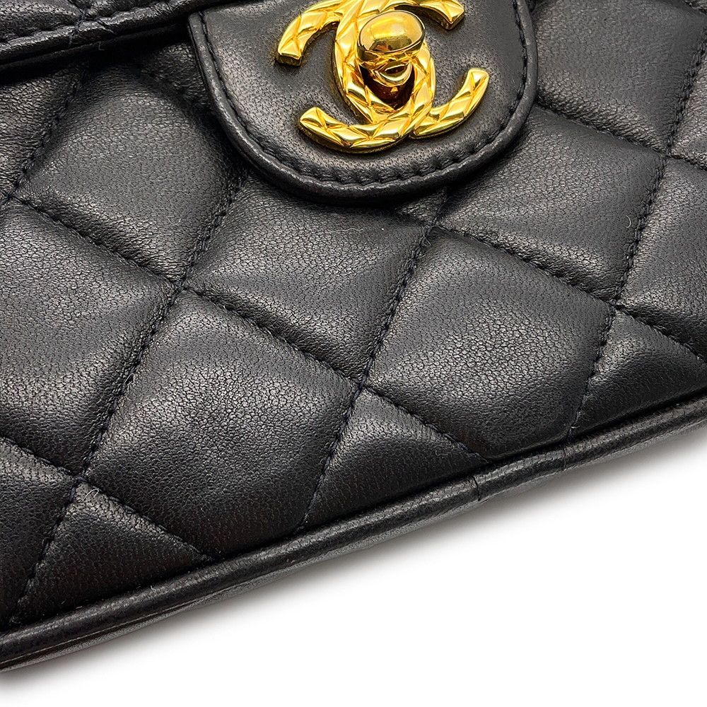 Chanel Shoulder Bag Quilted CC Logo Fringe Tassel Lambskin Black — view 7