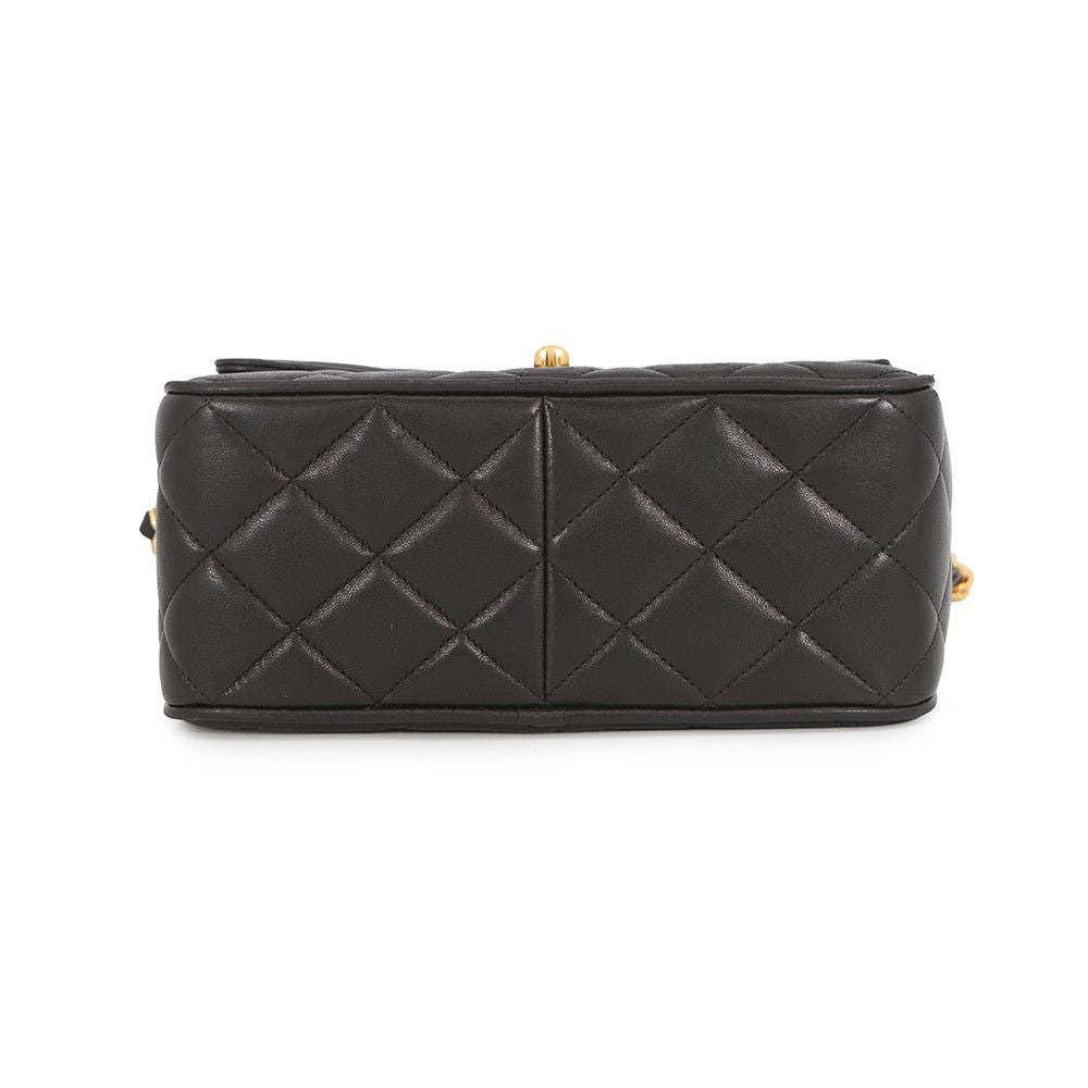 Chanel Shoulder Bag Quilted CC Logo Fringe Tassel Lambskin Black — view 3