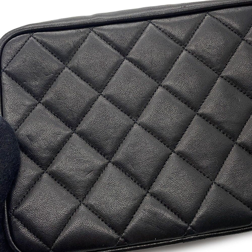 Chanel Shoulder Bag Quilted CC Logo Fringe Tassel Lambskin Black — view 9