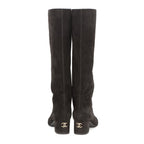 Chanel Long Boots CC Logo Suede Calfskin 36.5 Shoes Black — view 3