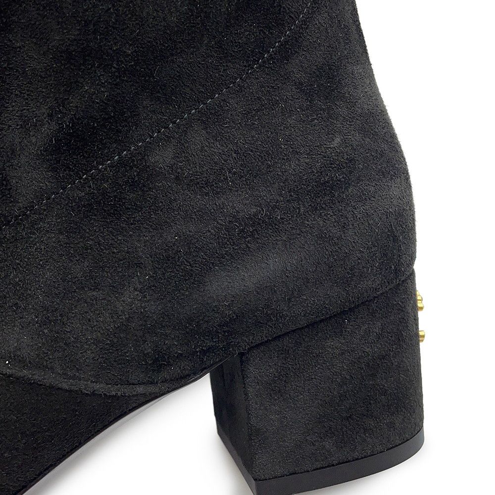 Chanel Long Boots CC Logo Suede Calfskin 36.5 Shoes Black — view 7