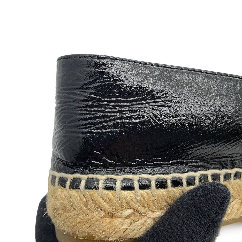 Chanel Espadrilles CC Logo Flat Shoes Patent Leather 37 Slip on Black — view 7