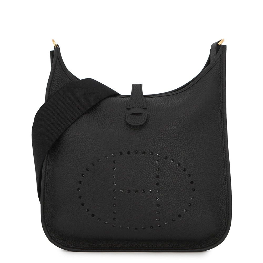 Hermes Shoulder Bag Evelyne 3 PM Black Gold Taurillon Clemence