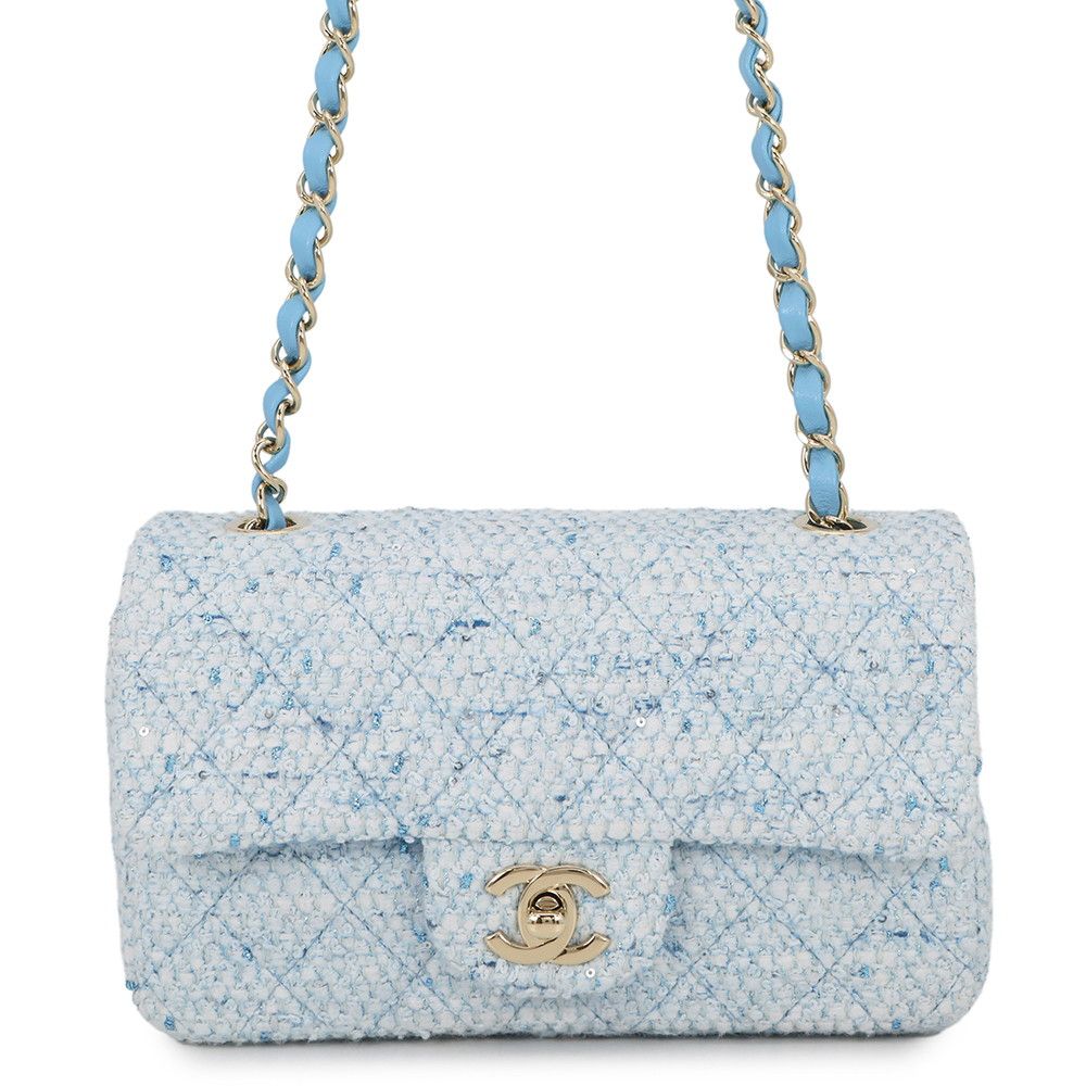 Chanel Chain Shoulder Bag CC Logo Sequin Tweed Mini Flap