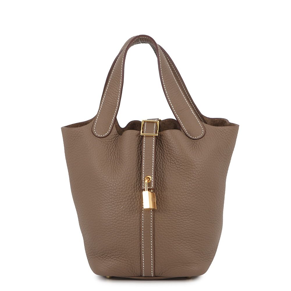 Hermes Handbag Picotin Lock PM Etoupe Gold Taurillon Clemence