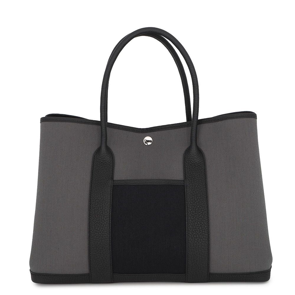 Hermes Tote Garden Party PM Ardoise Black Silver Negonda Toile Military