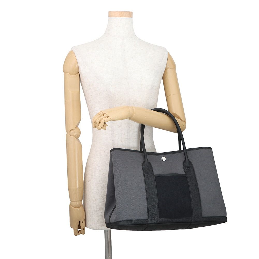 Hermes Tote Garden Party PM Ardoise Black Silver Negonda Toile Military — view 4