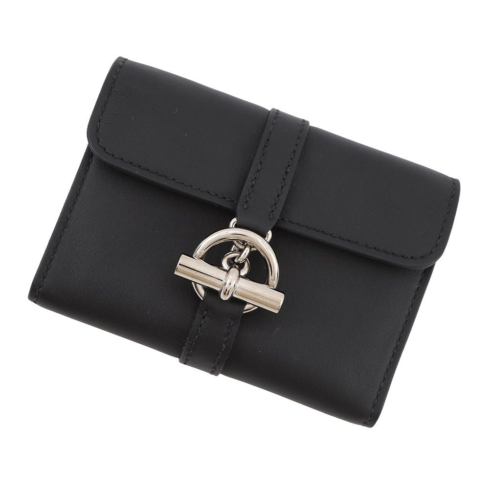 Hermes Coin Case Glenan Compact Wallet Black Silver Swift