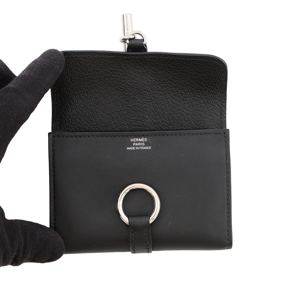 Hermes Coin Case Glenan Compact Wallet Black Silver Swift — view 4