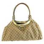 Gucci Abbey Beige Gold GG Canvas Tote Shoulder