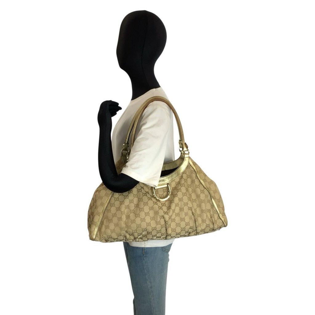 Gucci Abbey Beige Gold GG Canvas Tote Shoulder — view 7