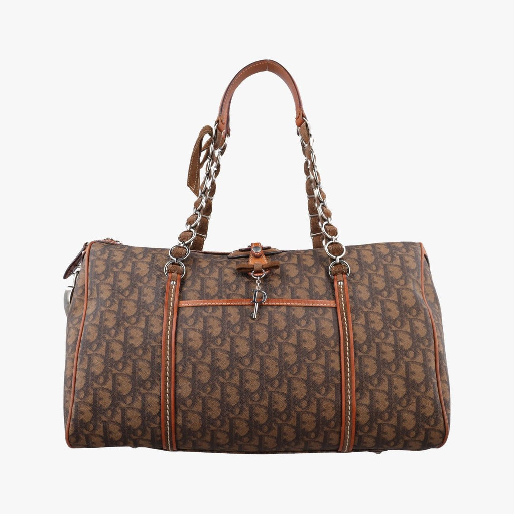 Dior Romantic Trotter Bow Brown Multicolor Canvas Leather Handbag