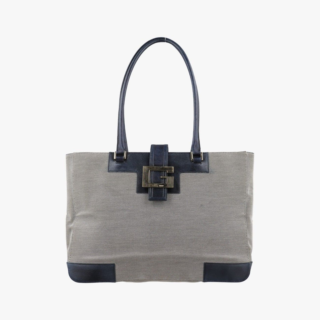 Gucci g Logo Tote Gray Navy Leather Canvas