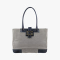 Gucci g Logo Tote Gray Navy Leather Canvas