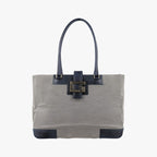 Gucci g Logo Tote Gray Navy Leather Canvas