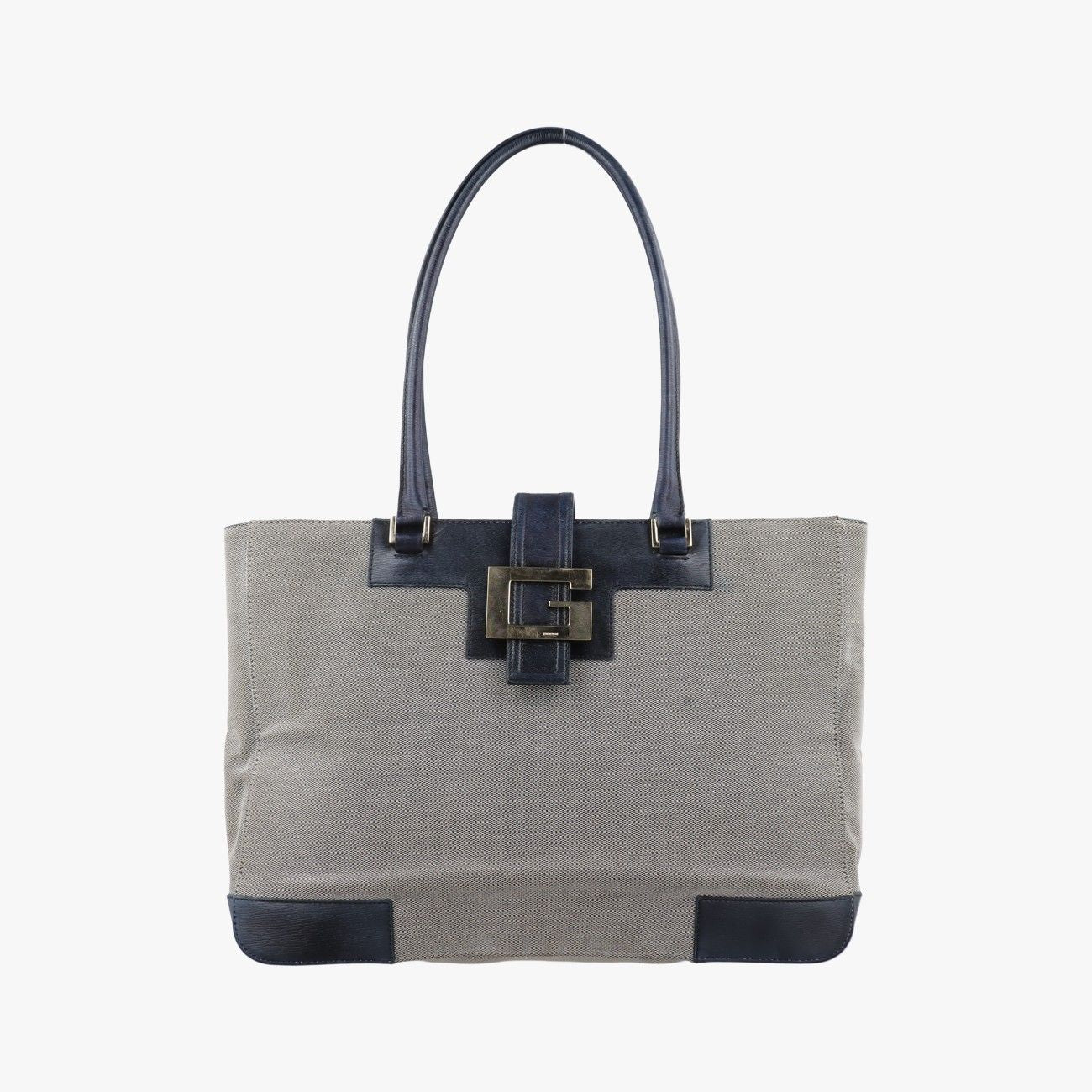 Gucci g Logo Tote Gray Navy Leather Canvas