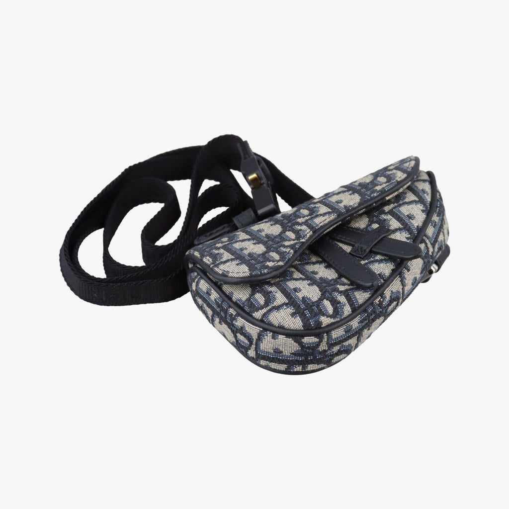 Dior Saddle Navy Gray Jacquard Handbag — view 5