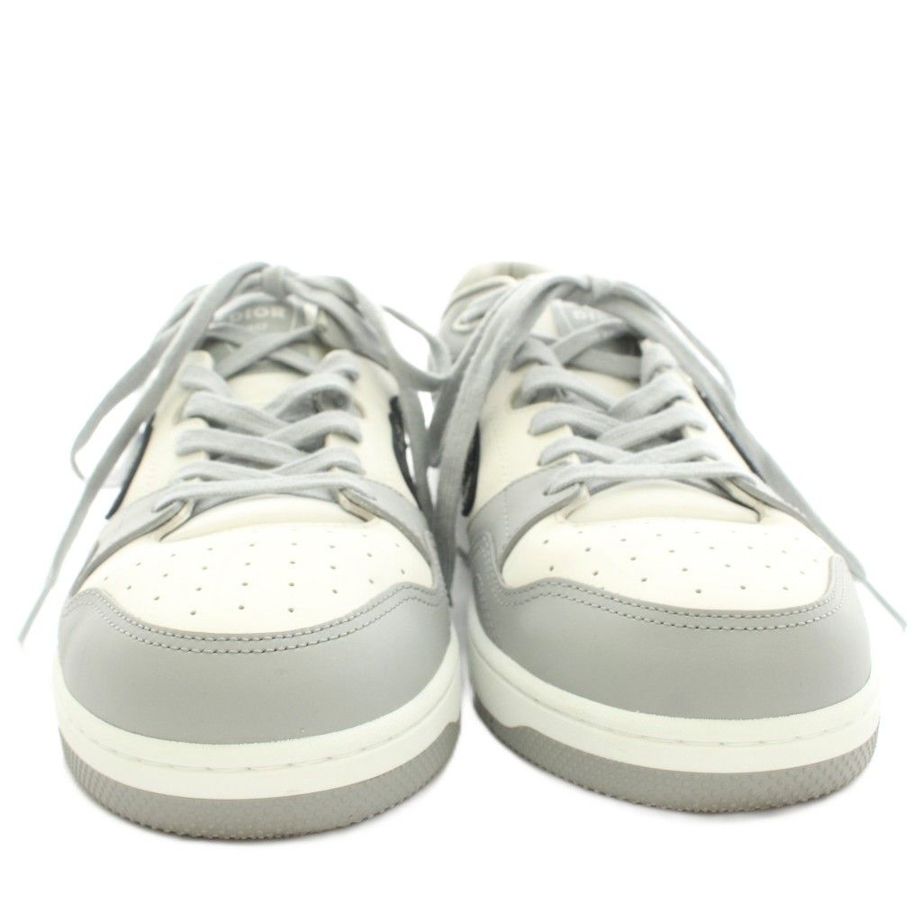 Dior 57 Mid Top Calf DO Jacquard Leather Sneakers Low Cut Shoes 42.5 Gray White — view 3