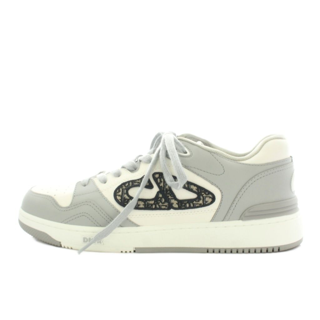 Dior 57 Mid Top Calf DO Jacquard Leather Sneakers Low Cut Shoes 42.5 Gray White